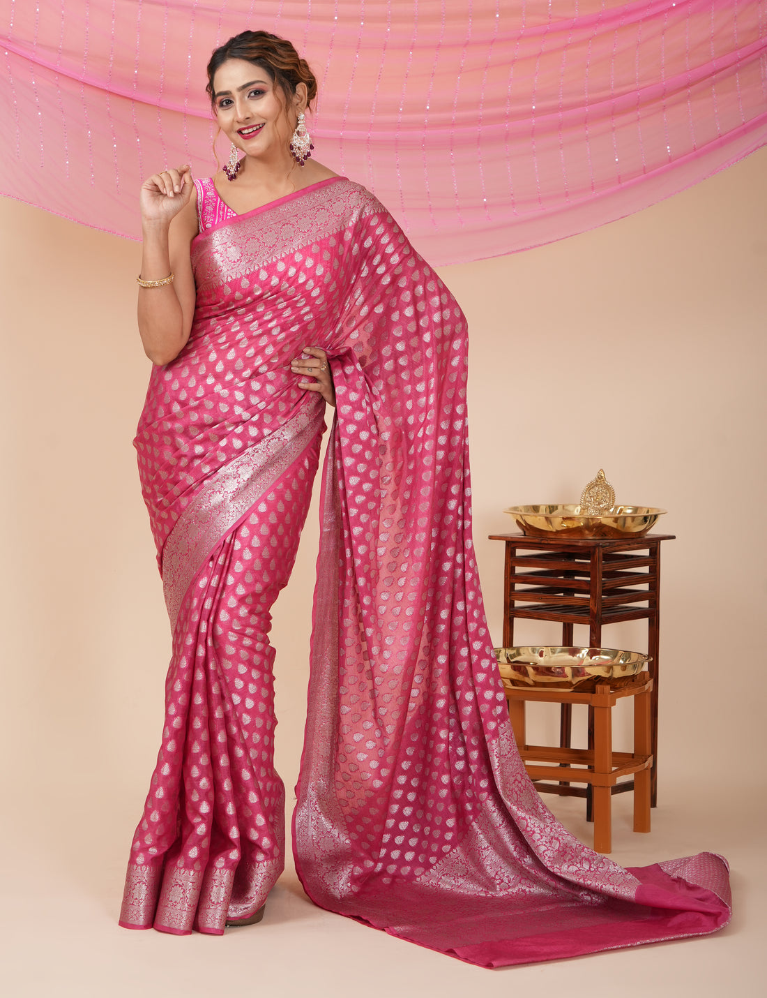 Diwali Party Wear Banarasi Saree - Pink