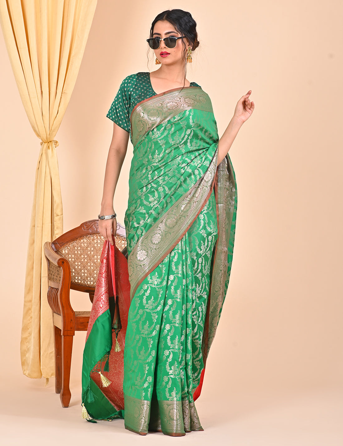 Women Office Wear Banarasi Saree- Green